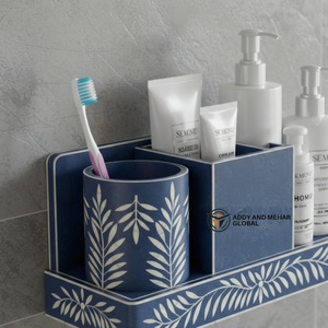 Organizador de Baño de Pared con Incrustaciones de Hueso Azul de Lujo, Estante de Almacenamiento con Diseño Floral - Product Image 2