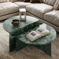 Table basse élégante et mobile ronde en marbre vert Table centrale élégante Décoration de salon Ensemble au design moderne et durable