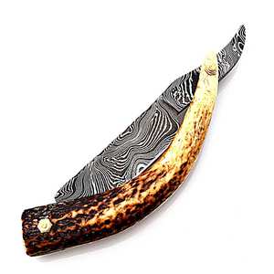 Rasoir droit en acier Damas DIY de marque de luxe avec belle poignée en corne OEM personnalisé pour un usage industriel - Product Image 5