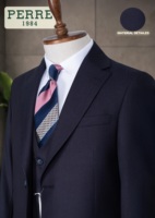 Costume d'affaires pour homme PERRE bleu marine style britannique, double boutonnage, col mandarin, tissu peigné, coupe classique, grandes tailles