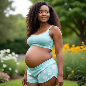 กางเกงคุณแม่ขาสั้นผ้าโพลีเอสเตอร์สำหรับผู้หญิงกางเกงในผ้าคอตตอน100% มีลายพิมพ์ - Product Image 4