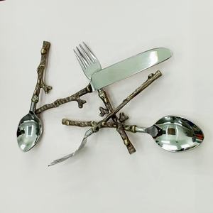 Juego de cubiertos de acero inoxidable con diseño de mango de ramita de sombra de latón plateado real Juego de cubiertos de lujo de nuevo aspecto - Product Image 1