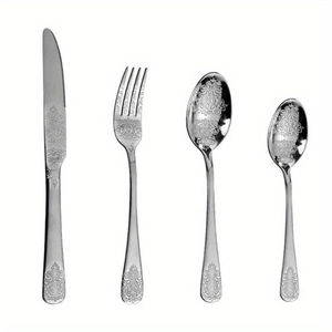 Ensemble de 4 couverts artisanaux de luxe en acier inoxydable avec poignées ornées argentées pour cuisines américaines haut de gamme - Product Image 1
