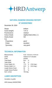 B2B D'Vins Bijoux pour GIA Certifié 1.01 CT Lâche Diamant Blanc Naturel Rond J Couleur FL FLOW Pureté EX Coupe Polie - Product Image 3