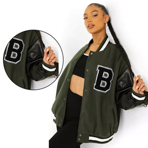 Chaquetas de béisbol de corte holgado para mujer, novedad en chaquetas de lana de béisbol con letras bordadas y logotipo personalizado - Product Image 6