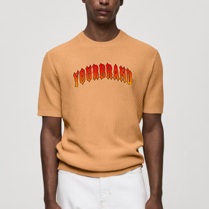 Pull en acrylique uni à manches courtes et col rond pour homme, avec logo brodé personnalisé, style streetwear - Product Image 1