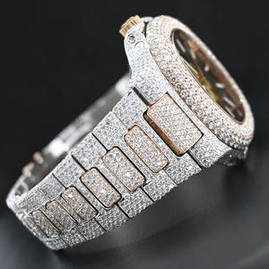 Reloj de pulsera de lujo para hombre, exclusivo, en tono rosa y blanco, con diamantes cultivados en laboratorio, corte brillante, estilo hip hop, ideal para fiestas. - Product Image 3