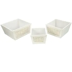 Pengekspor Grosir Dekoratif Desain Mewah dari India Square 3 - Piece Wood Pot Planter Set untuk Dekorasi Taman Dalam dan Luar Ruangan