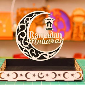 Bandeja negra Ramadan Mubarak con diseño de luna creciente, Iftar Perfecta para servir, dulces y decoración festiva de mesa - Product Image 3