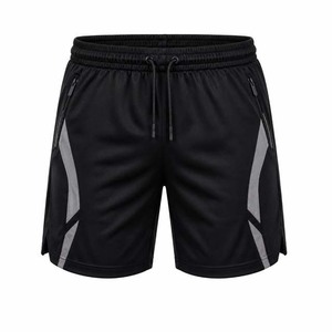 Shorts de sport pour hommes noirs à séchage rapide avec cordon de serrage, bande latérale, taille mi-haute, longueur courte, en polyester tissé, motif uni - Product Image 1
