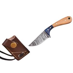 Cuchillo Skinner de Acero de Damasco Hecho a Mano con Mango de Madera |   Cuchillo de Hoja Fija Personalizado OEM para Caza y Camping con Funda de Cuero - Product Image 1