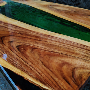 Table à manger élégante en résine avec bouteille d'époxy vert rivière mobilier durable au design moderne pour bureau à domicile hôtel - Product Image 2