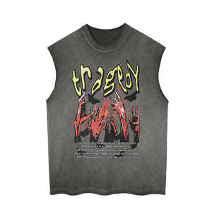 T-shirts surdimensionnés unisexe coupe ample 100% coton poids lourd sans manches Hip-Hop américain lavage à l'acide Vintage été personnalisé graphique - Product Image 1