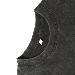 เสื้อยืดผู้ชายลายวินเทจสไตล์ย้อมสีแบบแอซิด ผ้าฝ้ายคุณภาพสูง ทรงหลวม ไหล่ตก คอกลม เสื้อผ้าฤดูร้อนแบบเก่า - Product Image 4