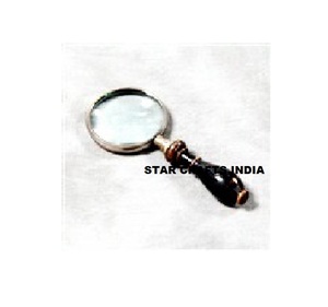 Indian Handicrafts Brass and Horn <b>Magnifying</b> <b>Glass</b> Golden Frame and Multiple Color Horn Handle Shiny Polish and Finishes - Product Image 1