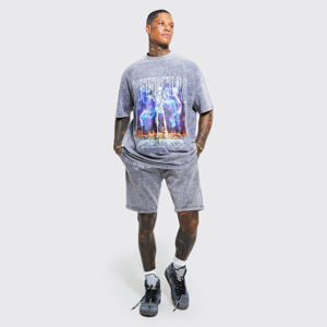 Short de jogging décontracté à l'acide pour hommes, ceinture élastique en molleton de 100% coton avec poches confortables, nouvelle collection - Product Image 1