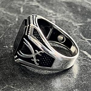 Anillo de Plata Hecho a Mano con Ónix Negro, Diseño de Espada Zulfiqar, Joyería Islámica, Anillo de Regalo para Hombre, Coleccionable Cultural - Product Image 4