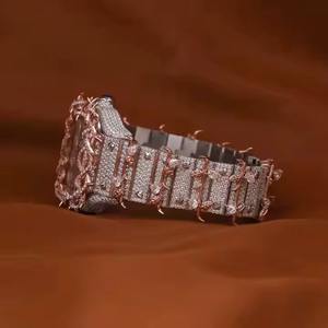 Reloj de Lujo Personalizable con Diamantes Cultivados en Laboratorio para Hombre y Mujer, Estilo Hip Hop, Forma de Hoja, Dos Tonos, Automático, Esfera de Cristal, Negro - Product Image 6