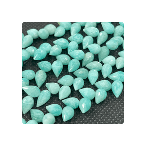 ลูกปัดพลอยธรรมชาติระดับพรีเมี่ยมทำด้วยมือสีเขียวอเมซอนไนต์ทรงลูกแพร์ขนาด7x9มม. และขนาด9x12มม. สำหรับการทำเครื่องประดับแบบหนา - Product Image 2
