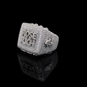 925 <b>Silver</b> Square Custom Letter VVS Moissanite Diamond <b>Ring</b> Iced Out Hip Hop Luxury Statement <b>Men</b> Women Party Wear <b>Ring</b> - Product Image 3
