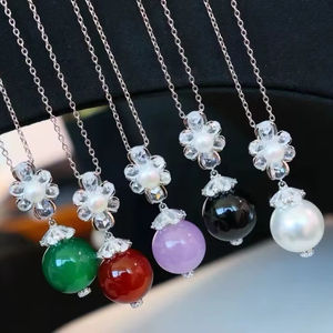 Delicado collar de lujo de Plata de Ley 925 con circón Joyería de moda unisex con perla delicada - Product Image 1