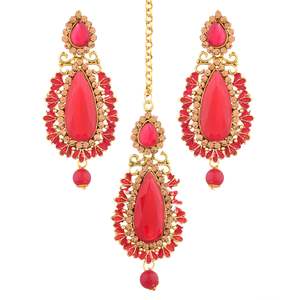Indian Maang Tikka <b>Earrings</b> Set Bollywood Crystal Rhinestone Head Chain Dangle <b>Jhumka</b> <b>Earrings</b> Jewelry Set - Product Image 3