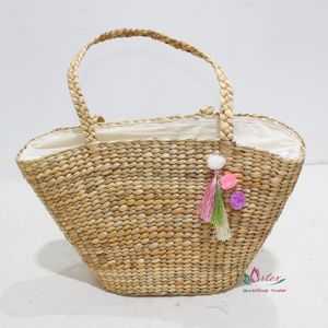 Bolsos de mano de jacinto de agua natural con cierre de cremallera para mujer - Product Image 6