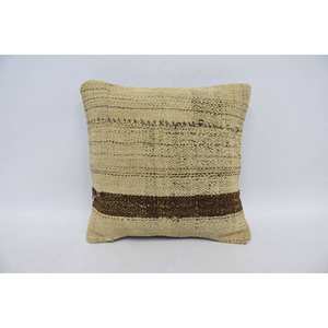 Beige Wool Woven Eco Friendly Non-Slip Luxury Vintage Embroidered Fluffy Rustic <b>Throw</b> <b>Pillow</b> 14x14 Inch for Floor Use - Product Image 1