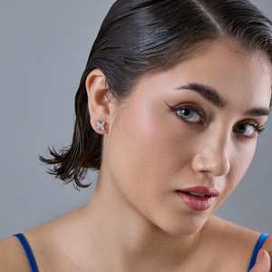 Princess Cut 92.5 <b>Silver</b> <b>Stud</b> <b>Earrings</b> Vintage 14K Gold Plated Geometric Pattern with Diamond for Parties - Product Image 3