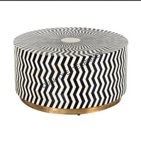 Table basse ronde de luxe moderne faite à la main, durable, au design élégant, avec incrustation d'os, meuble d'appoint unique pour la décoration intérieure du salon