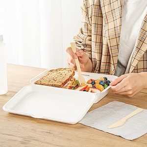 Boîte à salade jetable biodégradable écologique à deux compartiments couvercle de récipient d'emballage de pulpe de canne à sucre cafétérias Section plateau de repas - Product Image 2
