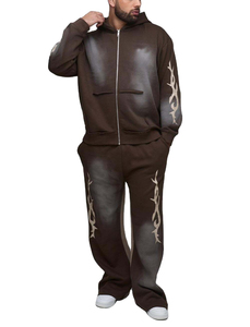 Custom Streetwear Hooded Lightweight Drawstring Vintage Embroidery <b>Patch</b> Acid Wash Winter 3D Puff Embroidered Fleece Suit - Product Image 4