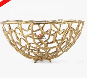 Tazón de servicio con acabado plateado de alta venta con diseño de flores doradas para restaurante y bar de hotel - Product Image 3