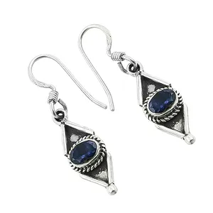 925 <b>Silver</b> Vintage Dangle <b>Earrings</b> with Blue Sapphire Gold Plating Water Drop Shape and Pearl Diamond for <b>Women</b>. for Weddings - Product Image 1