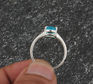 Bague Solitaire Classique Bohème Faite à la Main en Argent Sterling 925 avec Pierre Précieuse Taillée Brillant Sertie en Bezel, Unisexe, pour Mariage - Product Image 5