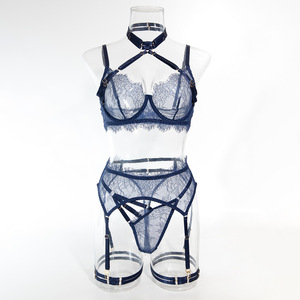 Conjunto de lencería de encaje halter Deeplove con ribete de pestañas, sexy y moldeador, en seis colores (rojo, blanco, azul), tallas S-XL, con anillos para piernas, venta al por mayor de fábrica. - Product Image 6