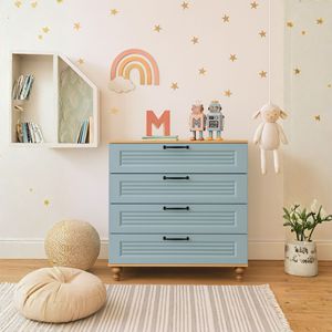 Cómoda Moderna para Niños Arion, Diseño de Almacenamiento, Madera MDF Azul, Cajonera con Cajones Anchos para Niños - Product Image 1