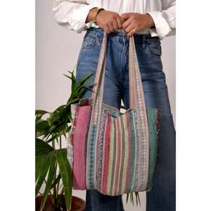 Bolso Kantha Hecho a Mano de Algodón Multicolor Vintage Bolso de Hombro Bohemio para Mujer Dos Asas para Compras Bolso Hecho a Mano de Comestibles de Pascua - Product Image 4