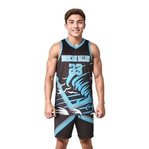 Tenue de basketball personnalisée de qualité supérieure avec impression par sublimation, ensemble professionnel respirant et antibactérien, grandes tailles, 100 % respirant - Product Image 1