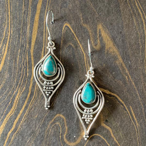 จี้หยดน้ำสีเทอร์ควอยซ์วินเทจ (4.6 กรัม) ประดับเพชรทรงหยดน้ำ เหมาะสำหรับงานหมั้น งานแต่งงาน งานครบรอบ หรือเป็นของขวัญสุดพิเศษ - Product Image 1