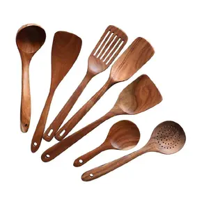 King international alat dapur pegangan panjang, peralatan dapur spatula berlubang kayu