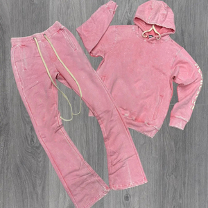 Men's Lightweight Full Zip Long Sleeve Customized Color Sun Fade Hooded Streetwear Sweatsuit Custom Logo <b>Distressed</b> Embroidery - Product Image 4