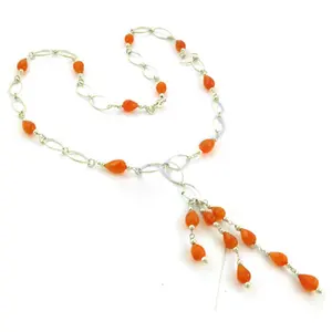 Collier en perles d'eau douce orange argentées et diamants pour femmes, bijoux de mariage religieux tendance, cadeau - Product Image 2