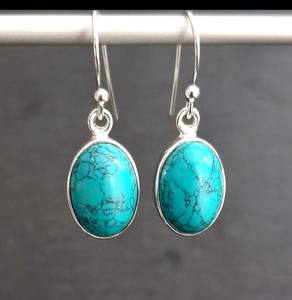 Apuesto conjunto de bisel turquesa de 85x10mm pendiente atractivo 925 plata esterlina chapado en oro pendiente joyería para el Día de San Valentín - Product Image 2