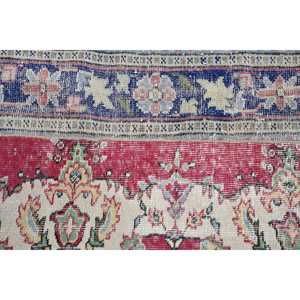 Vintage Round Rug 3.3x3.3 ft, Turkish <b>Red</b> Bordered <b>Wool</b> Rug - Product Image 5