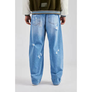 Jeans en denim ample pour homme de haute qualité OEM, coupe ample, denim vintage empilé, pantalon en denim taille mi-haute, pantalon en denim délavé - Product Image 6