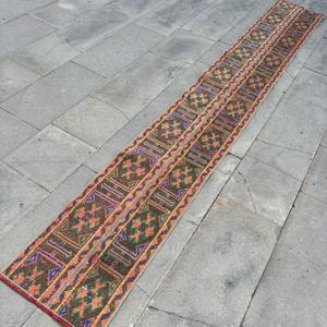 Turkish 1.3x9.8 ft Rug, <b>Runner</b> Vintage Rug, <b>Red</b> Blue Southwestern Wool Rug - Product Image 3