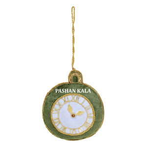 Lujo redondo forma de reloj hecho a mano mejor mano de obra India Zari bordado adornos para colgar en el árbol decorar artículos - Product Image 1