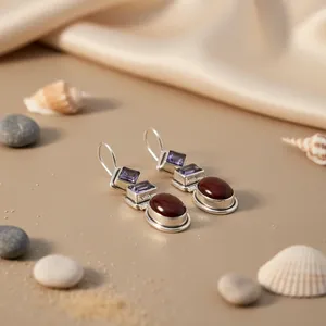 Boucles d'oreilles pendantes en argent 925 avec pierres précieuses pour femmes, bijoux fantaisie tendance - Product Image 1