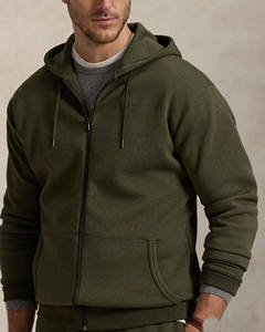 <b>Men</b> <b>s</b> olive <b>green</b> zip <b>hoodie</b> with soft fleece fabric and front pockets for modern casual everyday wear by Marfa International - Product Image 4